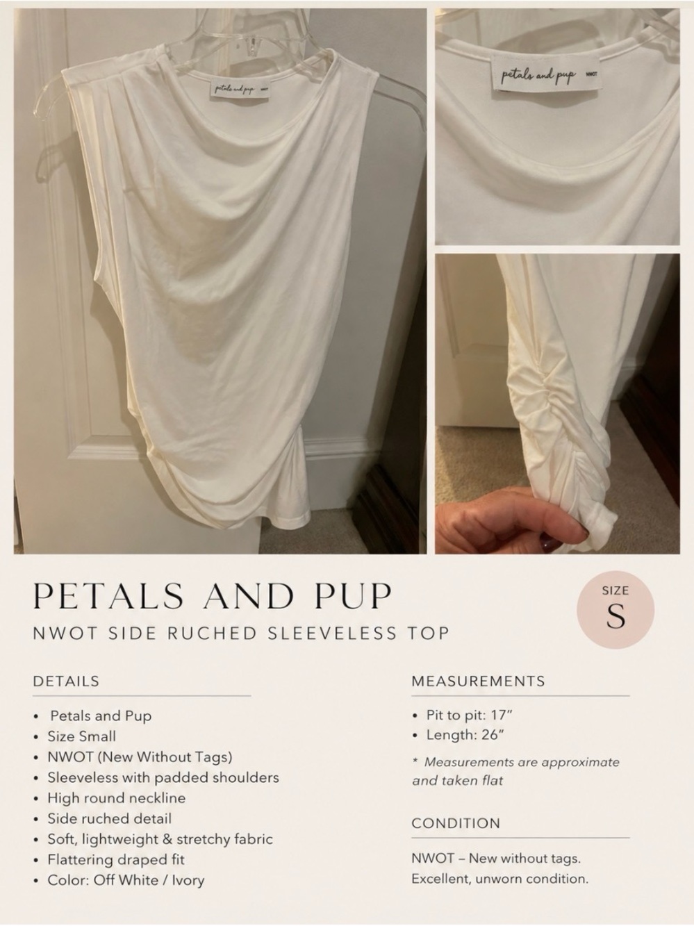 Off-White Side Ruched Sleeveless Top